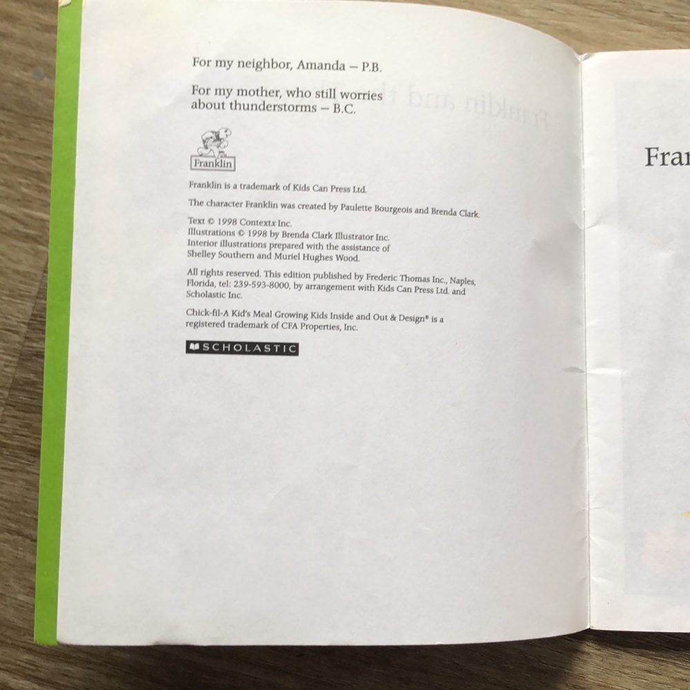 ❤️$2 Franklin and the Thunderstorm Chick Fil A Book - Picture 5 of 16